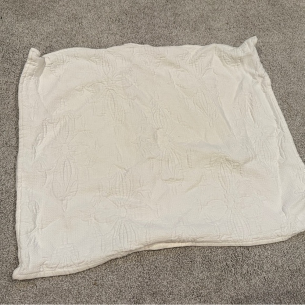 West Elm Green Cotton Square Cream Textured Matelasse Pillow Cover 20x20